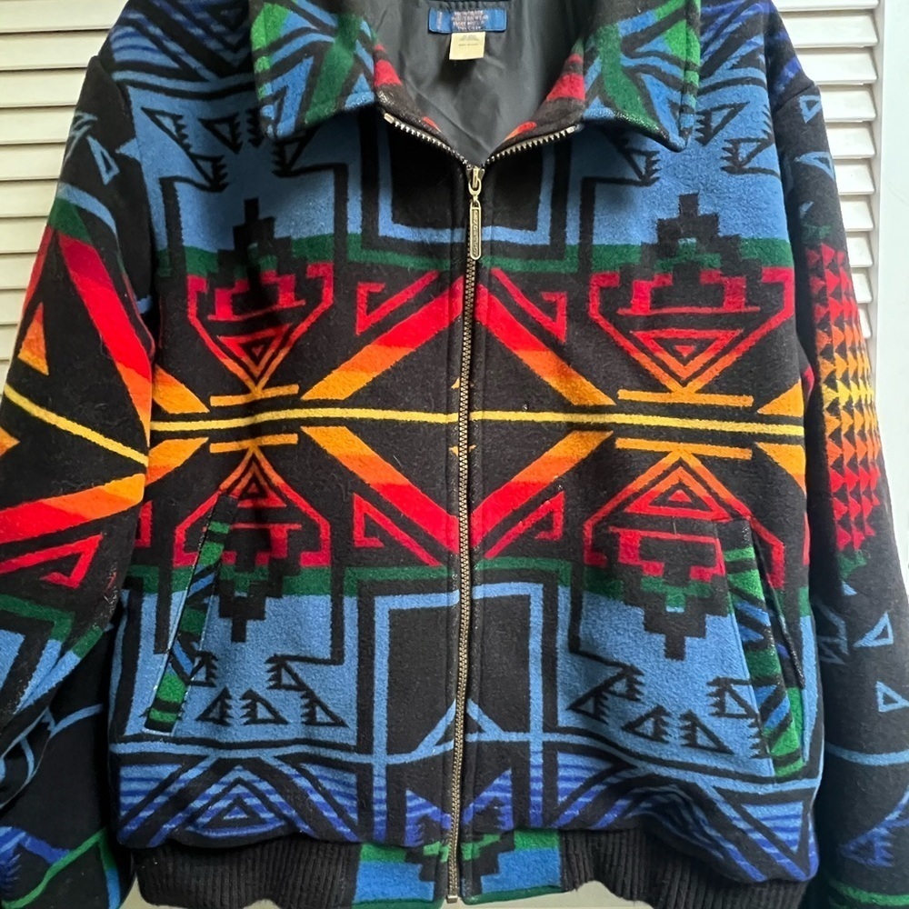 Vintage Aztec Print PENDLETON Women’s Sz L Wool Bomber Jacket Rare - Picture 2 of 16